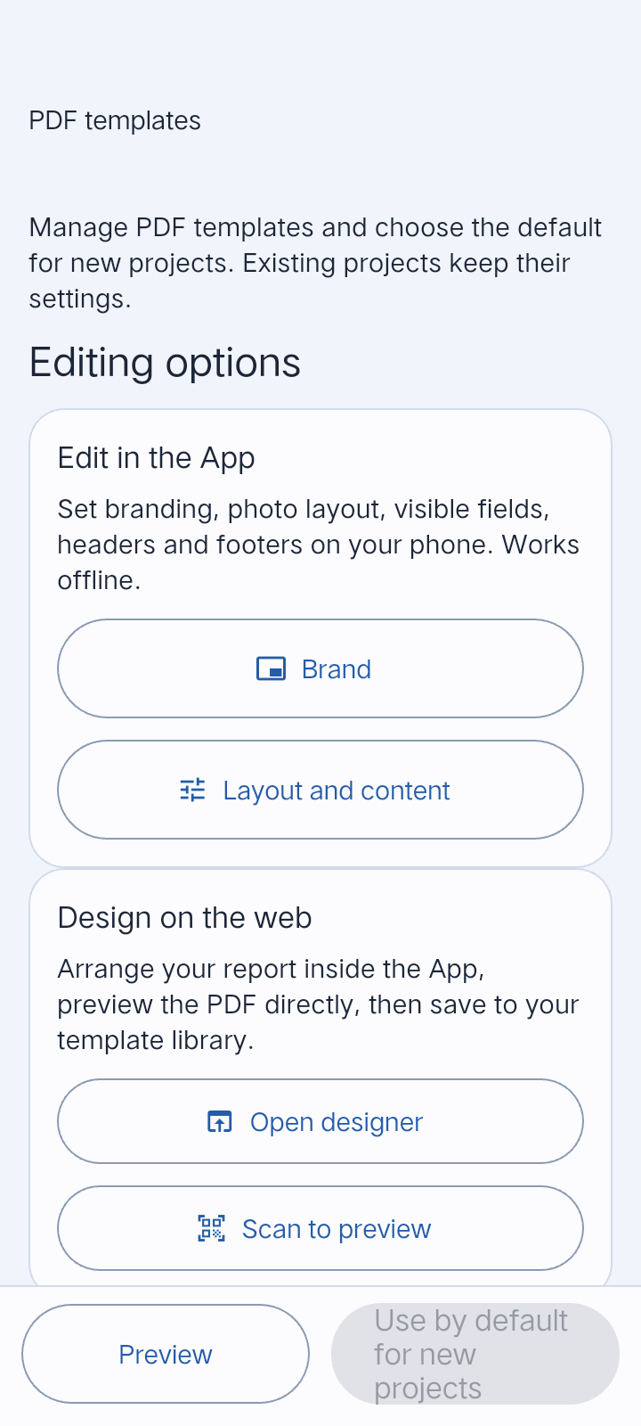Both editing modes are in the PDF template library.
