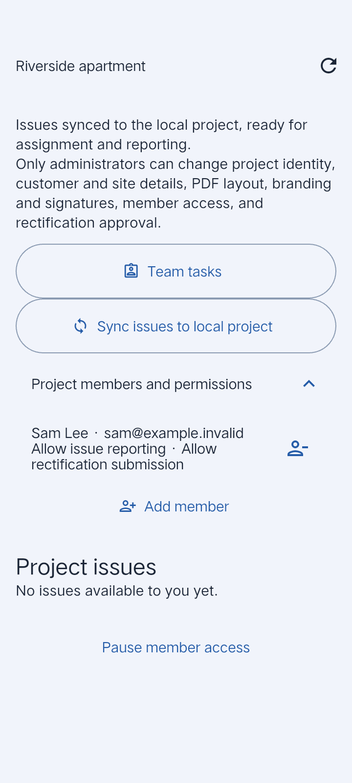 Choose project members and their two operation permissions.