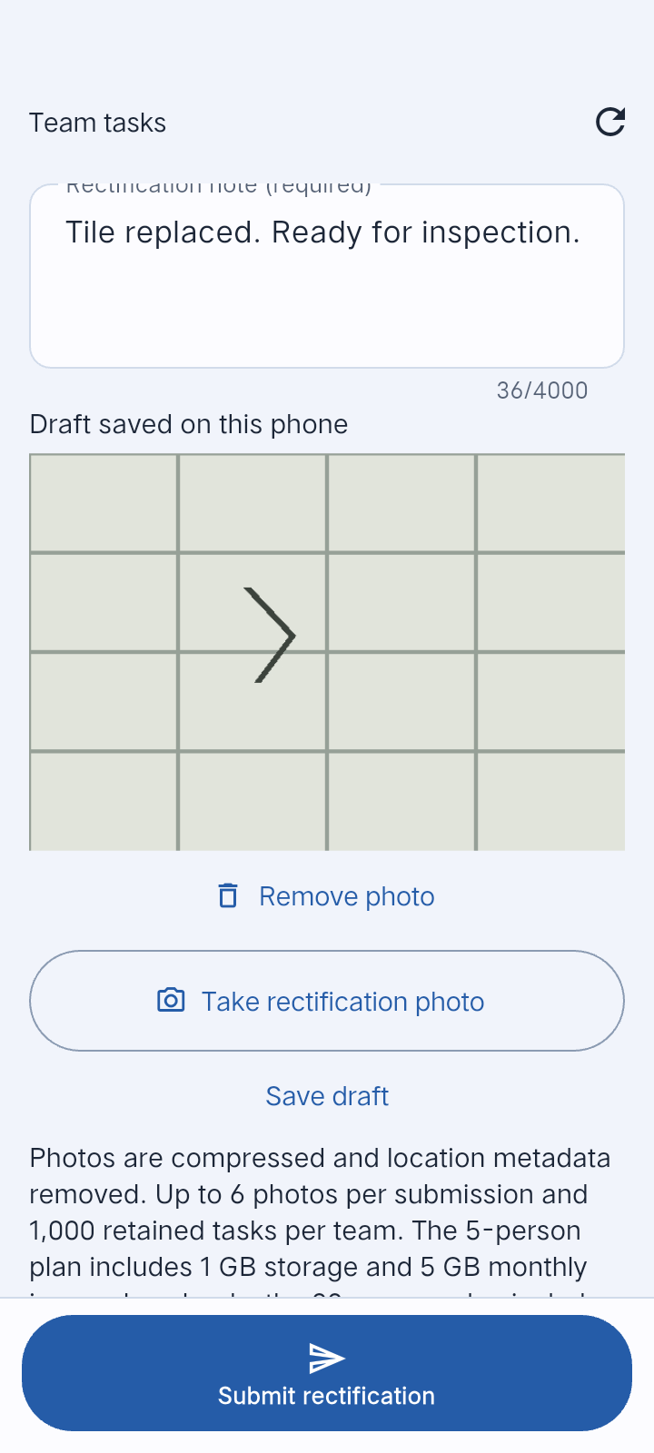 Add the result and after photos to your own assigned task.